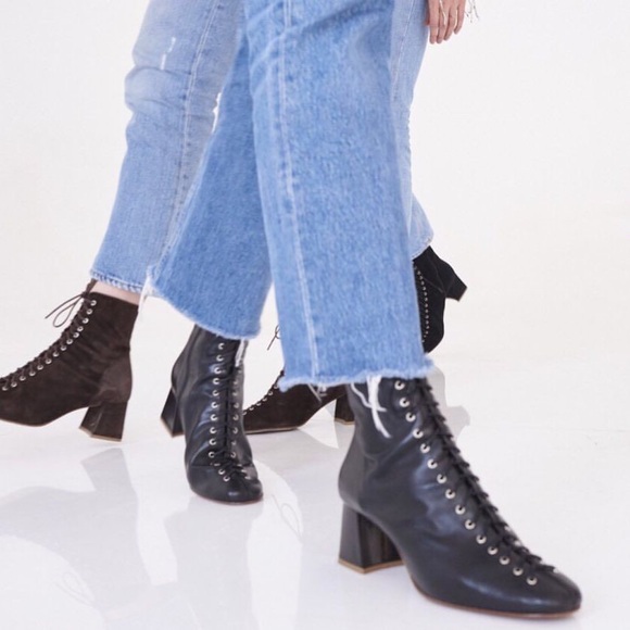 By Far Size 38 Becca Snakeskin Lace Up Heeled Boots - Picture 5 of 6